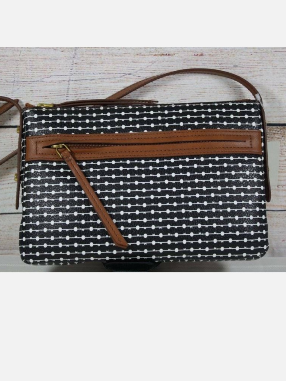 Fossil Brown & Black Pattern Crossbody Bag - Unbranded